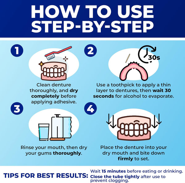 Secure Denture Adhesive Cream for Uppers, Lowers & Partials – Waterproof Seal & Zinc Free – Food Grade Ingredients - Less Adhesive, More Hold -