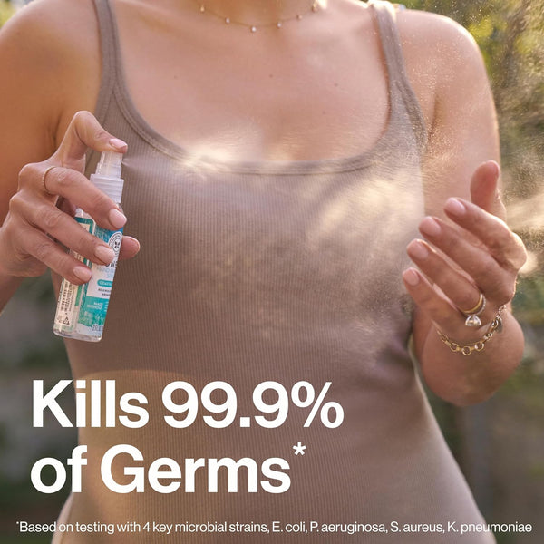 The Honest Company Plant-Based Hand Sanitizer Spray | Kills 99.9% of Germs | Hypoallergenic, Quick-Drying + Moisturizing | Fragrance Free, 2 Fl Oz