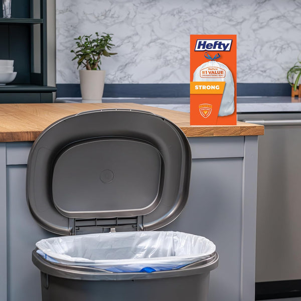 Hefty Strong 13 Gallon Trash Bags, Tall Kitchen Bags, Unscentedlarge Bags with Drawstrings, Durable Closure, Resists Leaks, Punctures, and Tears,