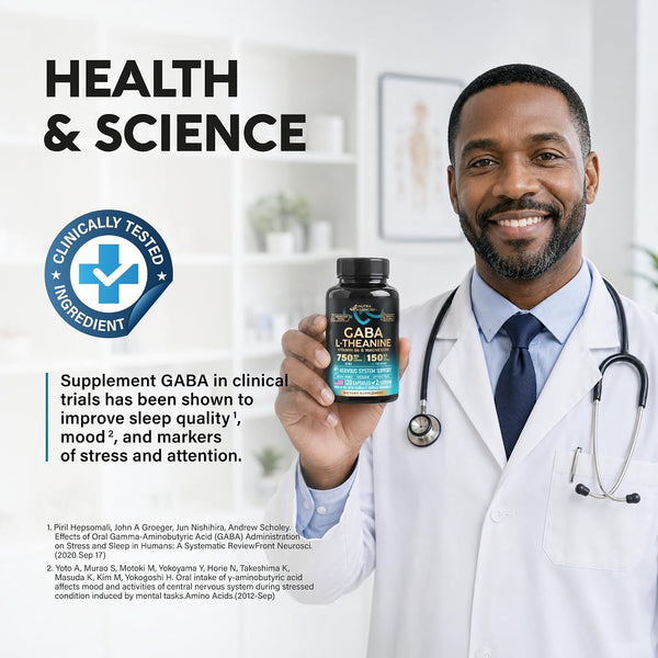 GABA L-Theanine Supplement 900 mg - Calm, Sleep & Relaxation - 120 Caps | GABA 750 mg, L-Theanine 150 mg with Magnesium & Vitamin B6 -
