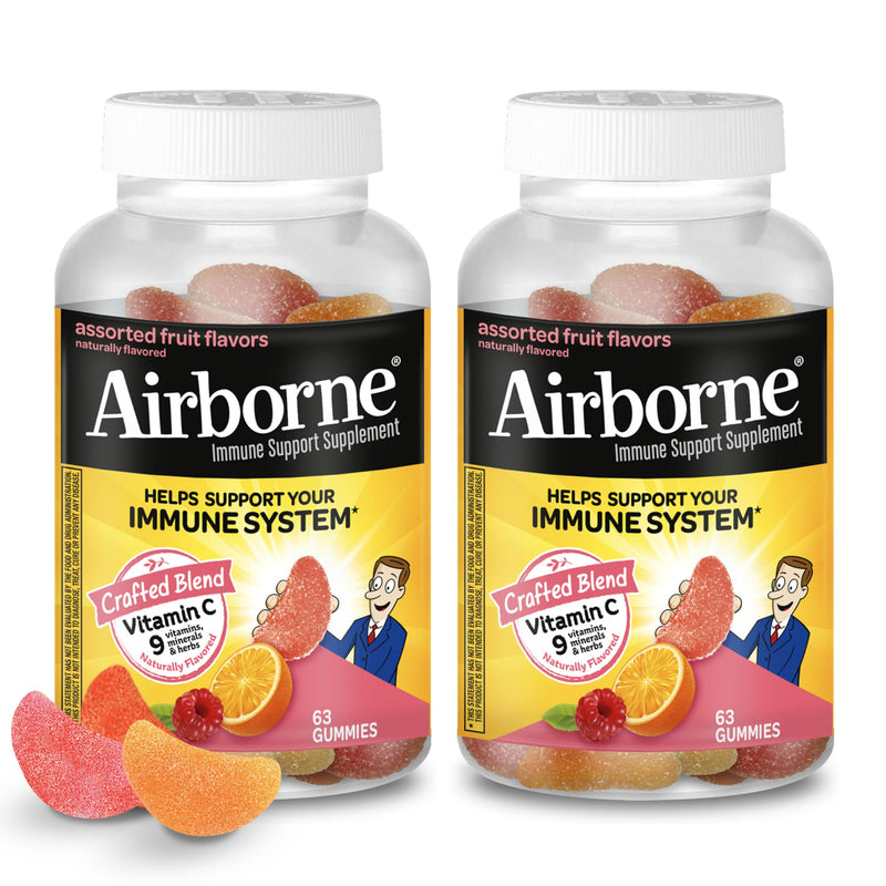 Airborne 750Mg Vitamin C Gummies for Adults, Immune Support Gummies with Powerful Antioxidants VIT C & E, Caffeine Free - 2X63Ct Bottle (42