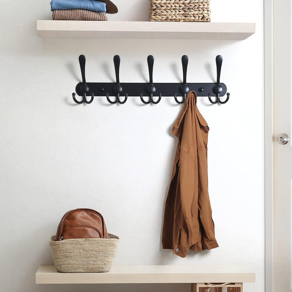 Dseap Coat Rack Wall Mounted - 5 Tri Hooks, Heavy Duty, Stainless Steel, Metal Coat Hook Rail for Coat Hat Towel Purse Robes Mudroom Bathroom