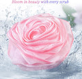 LAYUKI Bath Loofah, Shower Sponge, Body Scrubber, Rose-Shaped, Elegant (Set of 4 Pieces) 4 Pieces Pink & Blue & Purple & Grey