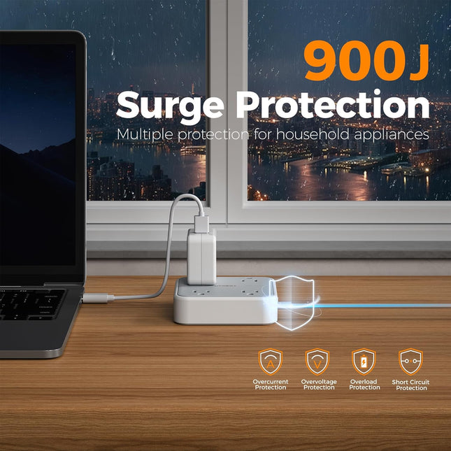 Surge Protector Flat Extension Cord 5Ft, TESSAN Flat Plug Power Strip with 4 Out