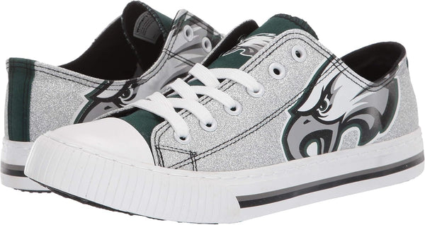 FOCO Womens NFL Team Logo Ladies Fashion Glitter Low Top Canvas Sneakers Shoes Philadelphia Eagles 8 Glitter