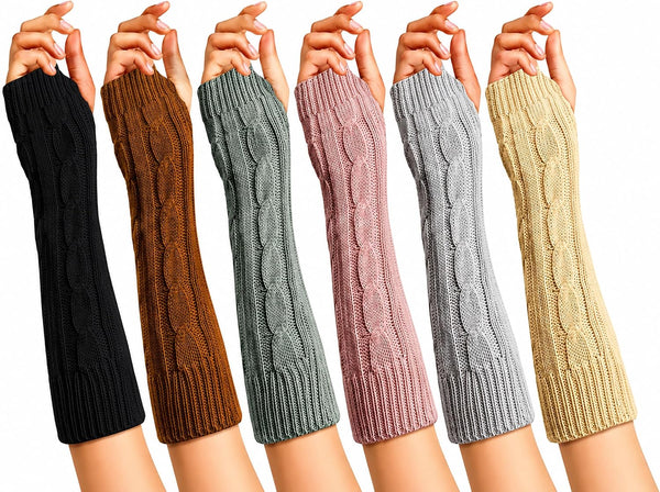 6 Pairs Arm Warmers Long Fingerless Gloves Womens Cable Knit Thermal Yoga Dance Gym Fashion Assorted B