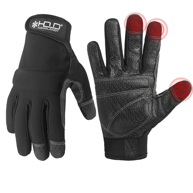 HANDLANDY Work Gloves for Men & Women, Utility Mechanic Working Gloves Touch Screen, Flexible Gardening Gloves for Yard Medium Jet Black