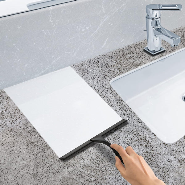All-Purpose Stainless Steel Shower Squeegee for Shower Doors with 2 Adhesive Hooks, Bathroom Cleaner Tool Household Window Mirror Squeegee for
