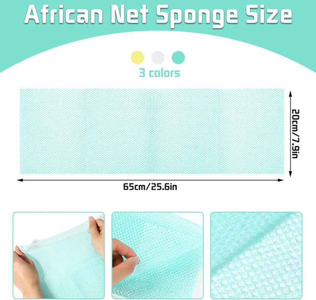 6 Pack African Net Sponge Exfoliating Glove Set, 3 Bath Sponge Body Scrubber Back Scrubber and 3 Pairs Exfoliating Glove