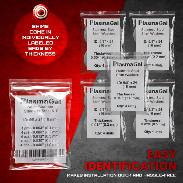 5/8 x 24 Muzzle Shim Kit for .30/.308/7.62 & 300 BLK Calibers (20 Pieces) Stainless Steel Barrel Washers for Perfect Alignment (4 Units x 5