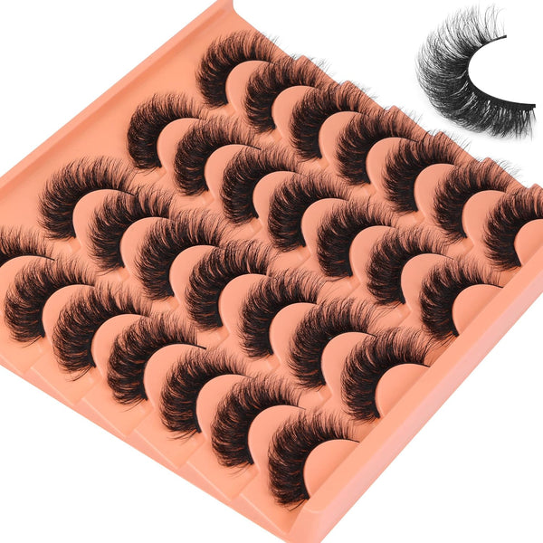 Short Lashes Natural Look False Eyelashes Thick Volume Faux Mink Lashes Pack Wispy Strip Fake Eyelashes Cat Eye Lashes That Look like Extensions