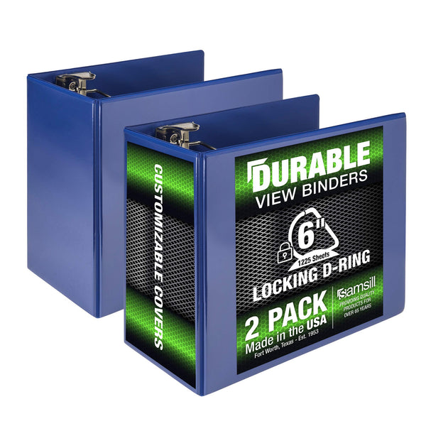 Samsill Durable 6 inch 3 Ring Binder, Locking D Ring 100% Recycled Chipboard, Blue, 2 Pack 2 Pack 6 Inch Blue