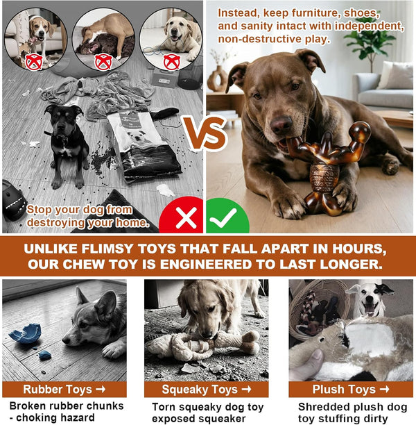 MOXIKIA Heavy Duty Dog Chew Toy for Aggressive Chewers, Medium Large Breed | Durable Bacon Flavored Bone, Tough Nylon, Keep Busy