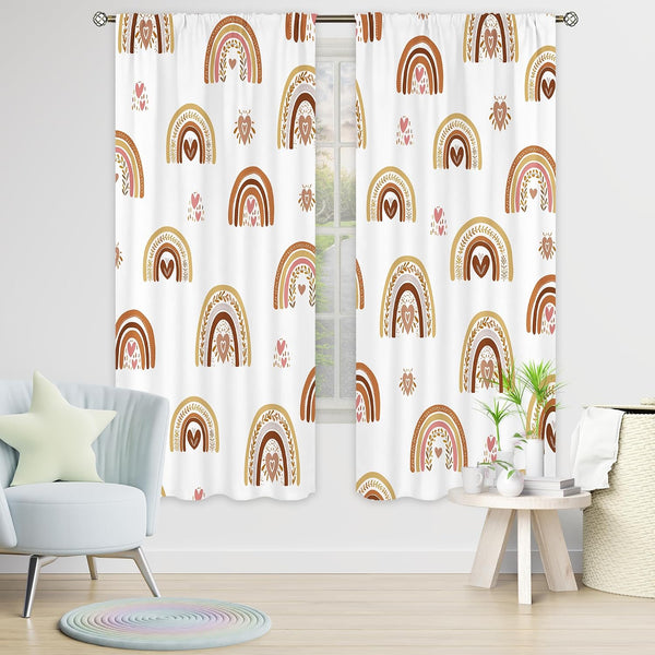 Cinbloo Kids Rainbow Curtains 42W x 63H Inch Rod Pocket Boho Cute Cartoon Colorful Stars for Girls Bedroom Decor Bohemia Love Heart Lovely