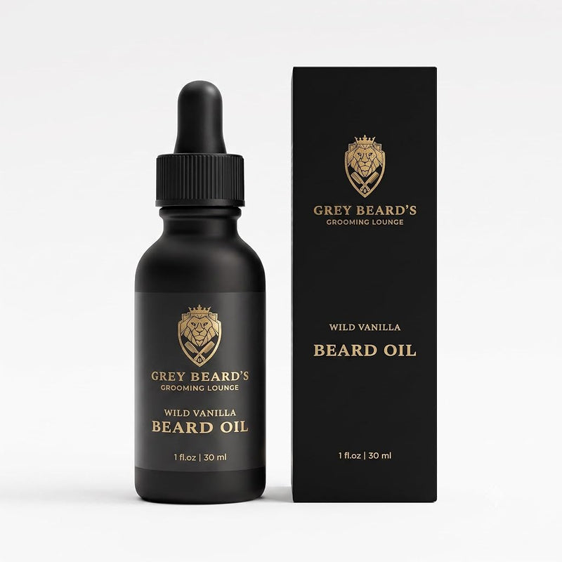 Grey Beard's Grooming Lounge Wild Vanilla Beard Oil for Men 1 fl oz - Natural Leave-In Conditioner with Jojoba Argan and Grapeseed Oils