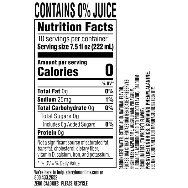 Starry Zero Sugar Lemon Lime Soda, Caffeine Free, Mini Cans, 7.5 Ounce (Pack of 10) Lemon Lime Zero Sugar 7.5 Fl Oz (Pack of 10)