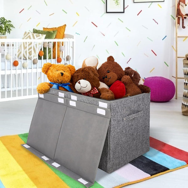 popoly Large Toy Box Storage with Lid, Collapsible Sturdy Toy Chest Storage Bin Box with Rivets Handles for Kids, Boys, Girls, Nursery, Playroom,