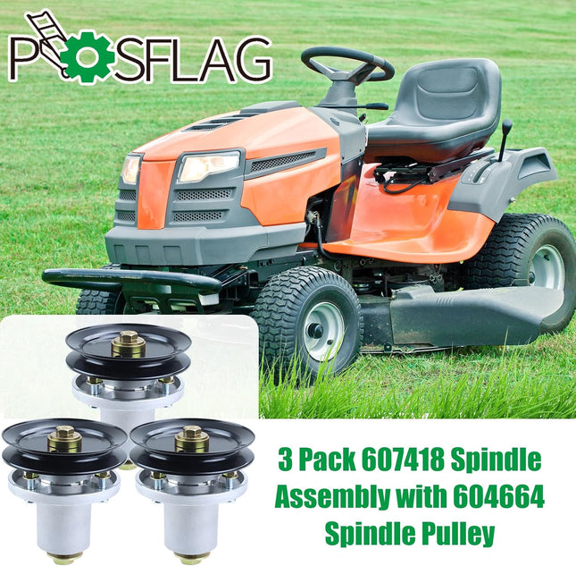 3 Pack 607418 Spindle Assembly with 604664 Pulley Replaces Hustler 607418 Spindle 607418, 601804 Hustler 601804 Spindle 