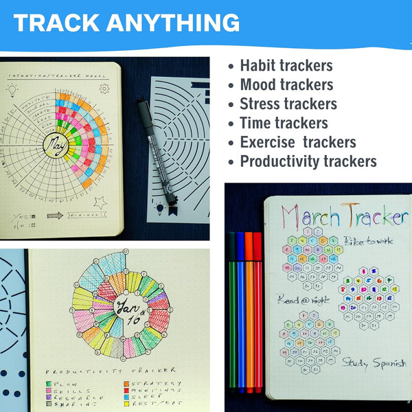 Ultimate Productivity Stencils & Stickers - X20 Sheets of Planner Stickers, X6 Stencils - Calendars, to Do Lists, Habit Trackers, Goals -