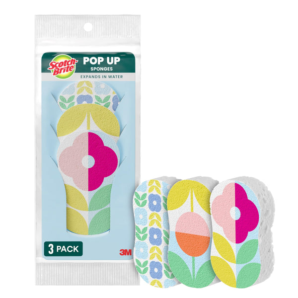Scotch-Brite Brite Blooms Pop up Kitchen Sponges, Unique Compressed Kitchen Sponge for Cleaning Gently, Spring Flower Pattern Dish Sponge That