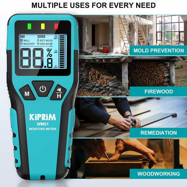Kiprim Pinless Moisture Meter Home Moisture Level Tester Damp Meter for Floor,Wood, Walls, Concrete â Accurate Non-Destructive Testing Moisture