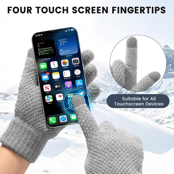 Winter Gloves - Women's Winter Gloves, Warm Touchscreen gloves Women Men, Knit gloves for Cold Weather 4 Pack, Black & Grey & Beige & Pink