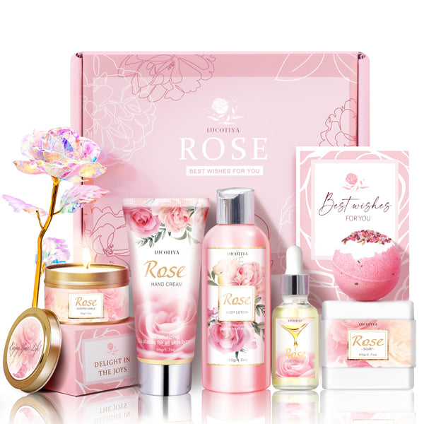 Gifts for Women, Happy Birthday Gifts for Women, Mothers Bath and Body Gift for Woman with Unique Rose Self Care Gift, Home Spa Gift Basket for