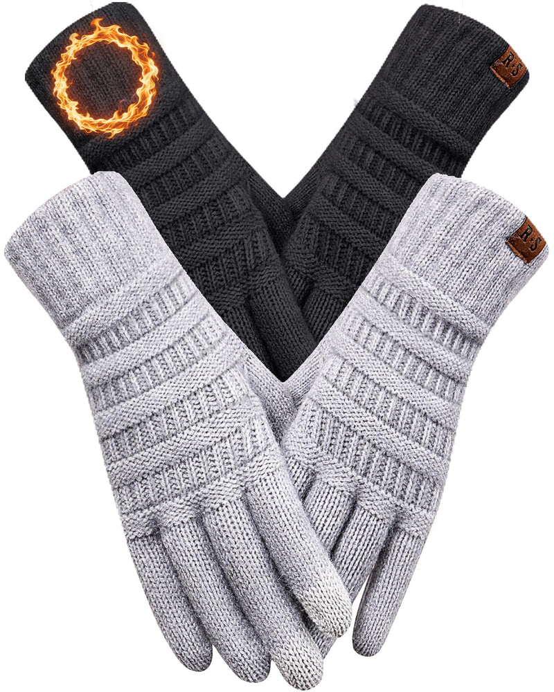 REACH STAR 2 Pairs Winter Gloves for Women - Upgraded Touch Screen Warm Knit Gloves Cold Weather, Soft Fleece Lining Elastic