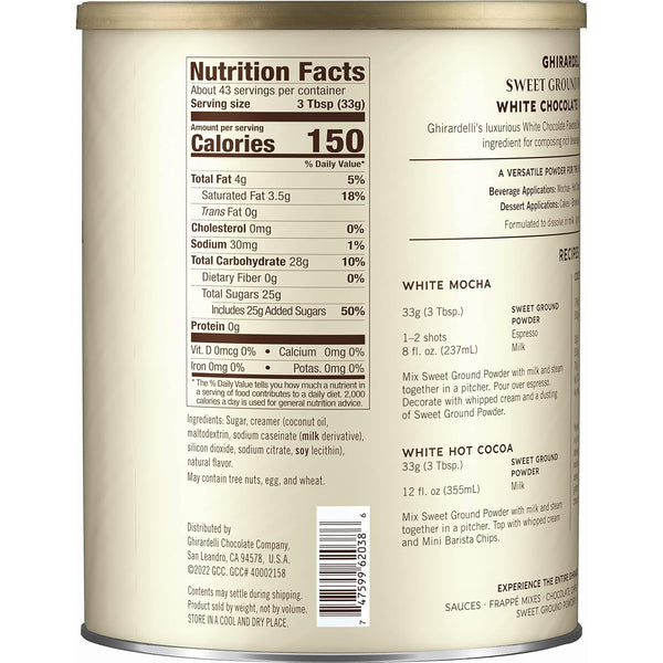 Ghirardelli Sweet Ground White Chocolate Flavor Powder, 3.12 lbs.