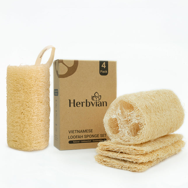 Natural Vietnamese Loofah Sponge, 100% Plant-Based Luffa Exfoliating Body Scrubb