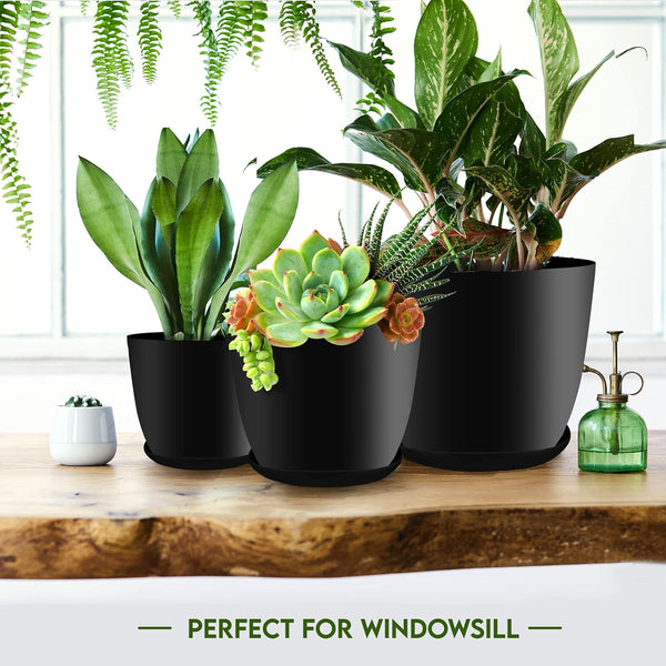 Plant Pots Indoor with Drainage, 5 Pack Multi-Size Planters Set, Black Pack of 5 Black