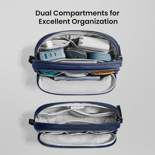 Tomtoc Electronic Organizer Travel Case, Water Resistant Dual Compartment Tech Pouch Cable Organization Storage Bag for Charger, Cord, Phone, Hard