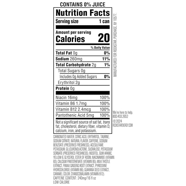 Rockstar Pure Zero Energy Drink, Orange, 0 Sugar, with Caffeine and Taurine, 16O