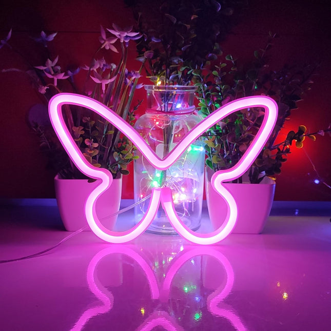 JYWJ Butterfly Neon Sign,USB or 3-AA Battery Powered Neon Light,LED Table Decoration,Bedroom Wall Decoration,Birthday Gi