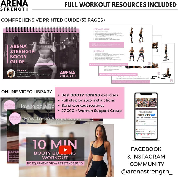 Arena Strength Fabric Booty Bands - Fabric Exercise Bands for Legs and Butt | Fabric Resistance Bands | Hip Resistance Bands with Workout Guide