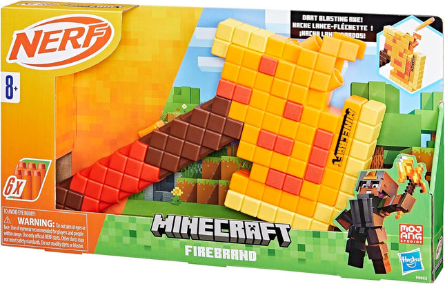 Nerf Minecraft Firebrand, Dart Blasting Axe, 6 Nerf Elite Foam Darts, Design Ins