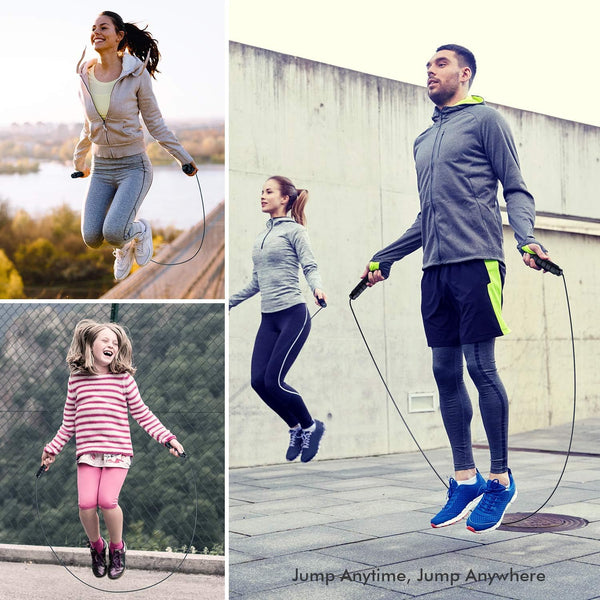 Jump Rope, Tangle-Free Rapid Speed Jumping Rope Cable with Ball Bearings for Women, Men, and Kids, Adjustable Steel Jump Rope with Foam Handles