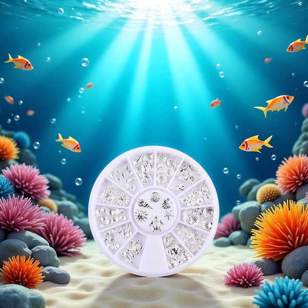 120Pcs/Pack Sliver Nail Art Decorations Mini Ocean Accessories Nail Art Rhinestones Silver Shell Conch Nail Charms Manicure Decor DIY Nail