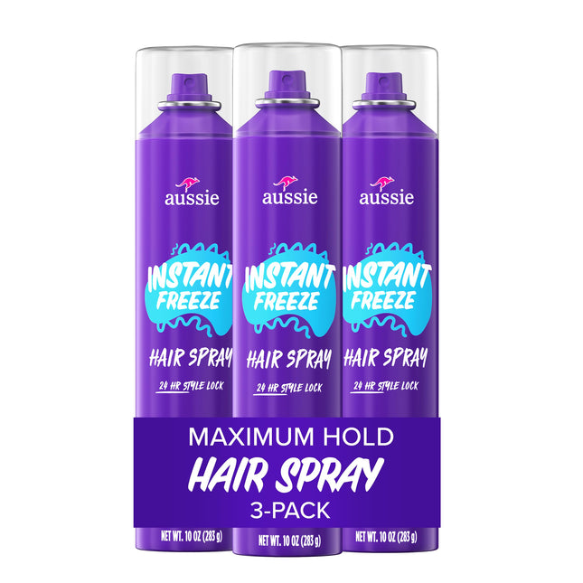 Aussie Instant Freeze Hair Spray for Extreme Hold, Infused with Jojoba Oil & Sea Kelp, Long-Lasting All-Day Hold, Fresh 