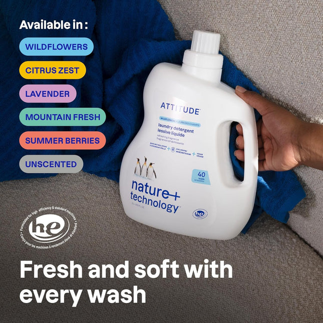 ATTITUDE Liquid Laundry Detergent, EWG Verified Laundry Soap, HE Compatible, Vegan and Plant Based Products, Cruelty-Fre