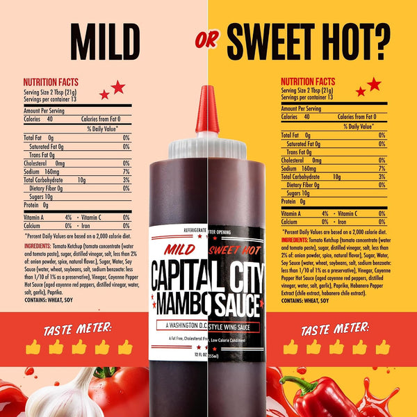 Capital City Mambo Sauce Sweet Hot & Mild Variety Pack, Washington DC Wing Sauces, Perfect Condiment for Wings Chicken Pork Beef Seafood Burgers