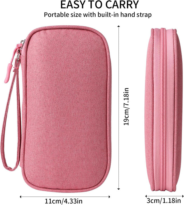 Pink Universal Cable Organizer - Electronics Accessories Bag for Charger, Phone, Memory Card & Travel Gadgets