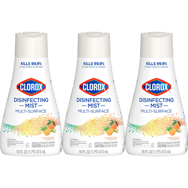 Clorox Disinfecting Mist, Lemongrass Mandarin, Household Essentials, 3 Refills, 
