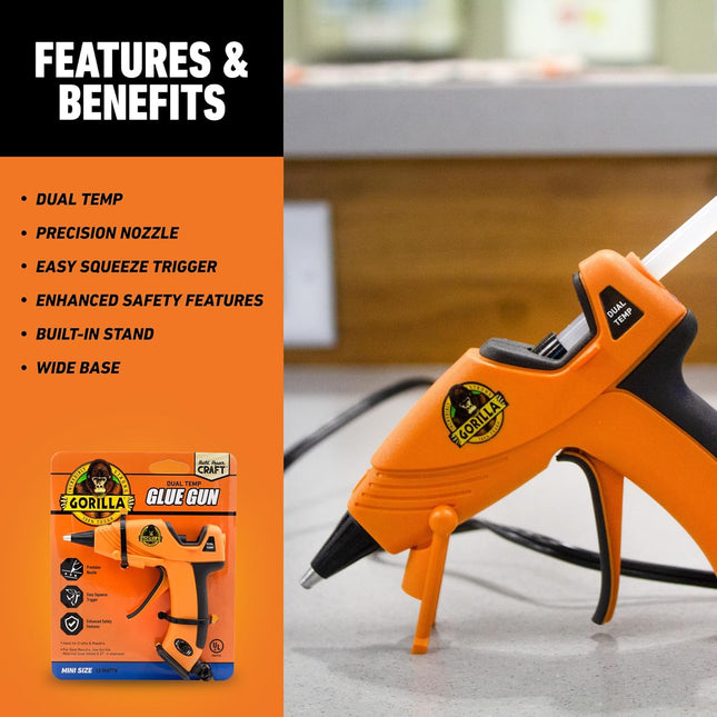 Gorilla Mini Hot Glue Gun Kit (Pack of 1 Mini Hot Glue Gun and 75 Sticks) - Dual