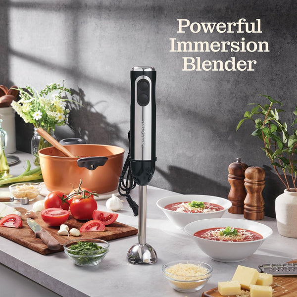 Powerful Immersion Blender, Electric Hand Blender 500 Watt with Turbo Mode, Detachable Base. Handheld Kitchen Gadget Blender Stick for Soup,
