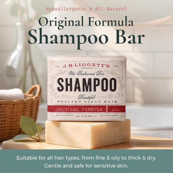 J.R.LIGGETT'S Shampoo Bar Original Formula, All-Natural Solid Hair Cleanser, Plant-Based Dry Bar Shampoo with Antioxidants and Vitamins for