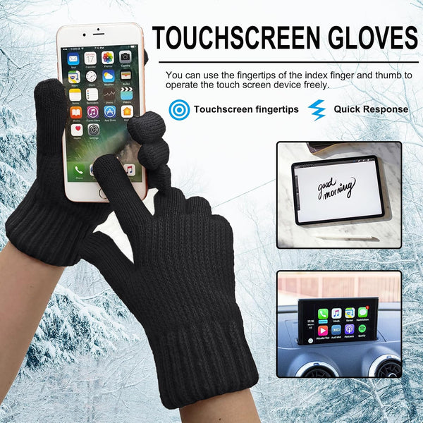 Winter Gloves for Women Warm Wool Touch Screen Ladies Windproof Thermal Knit Fleece Lined Gloves for Cold Weather Black