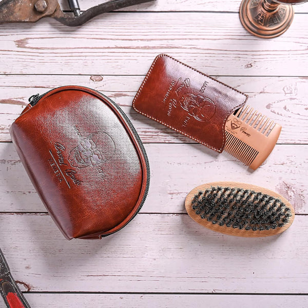 Beard Brush and Comb set for Men | Travel Bag Kit, Includes 1 Wooden Beard Comb & 1 Soft Beard Brush beard comb and brush