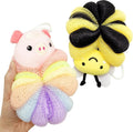 Bath Sponges 2Pieces Cute Cartoon Animal Bath Loofahs Pouf Mesh Balls Body Scrubber Bathing Accessories Gifts for Women (Bee + Pig)