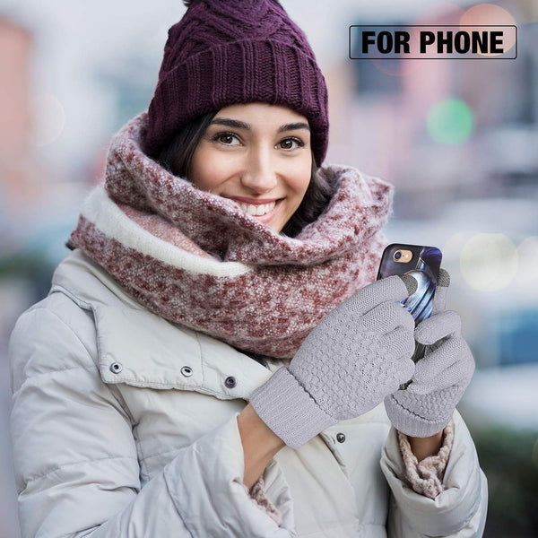 Geyoga 2 Pairs Women's Winter Touch Screen Gloves Soft Warm Fleece Lined Knit Elastic Cuff Winter Texting Gloves Black, Gray Solid
